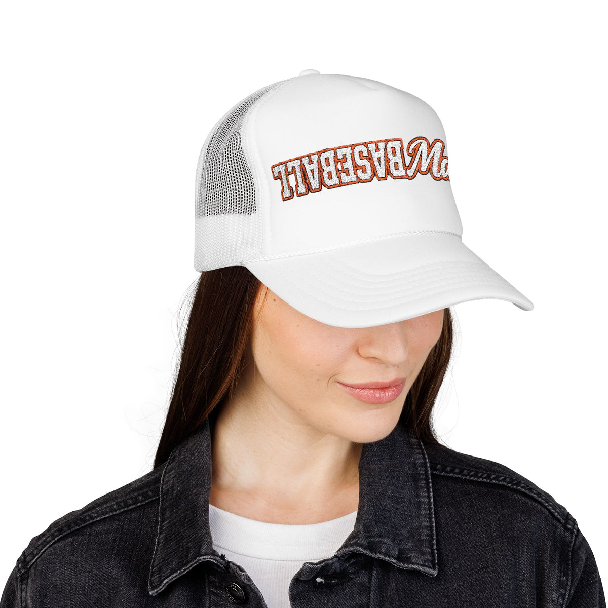 Baseball Mama Trucker Hat — Vintage Script Foam Mesh Cap for Baseball Moms