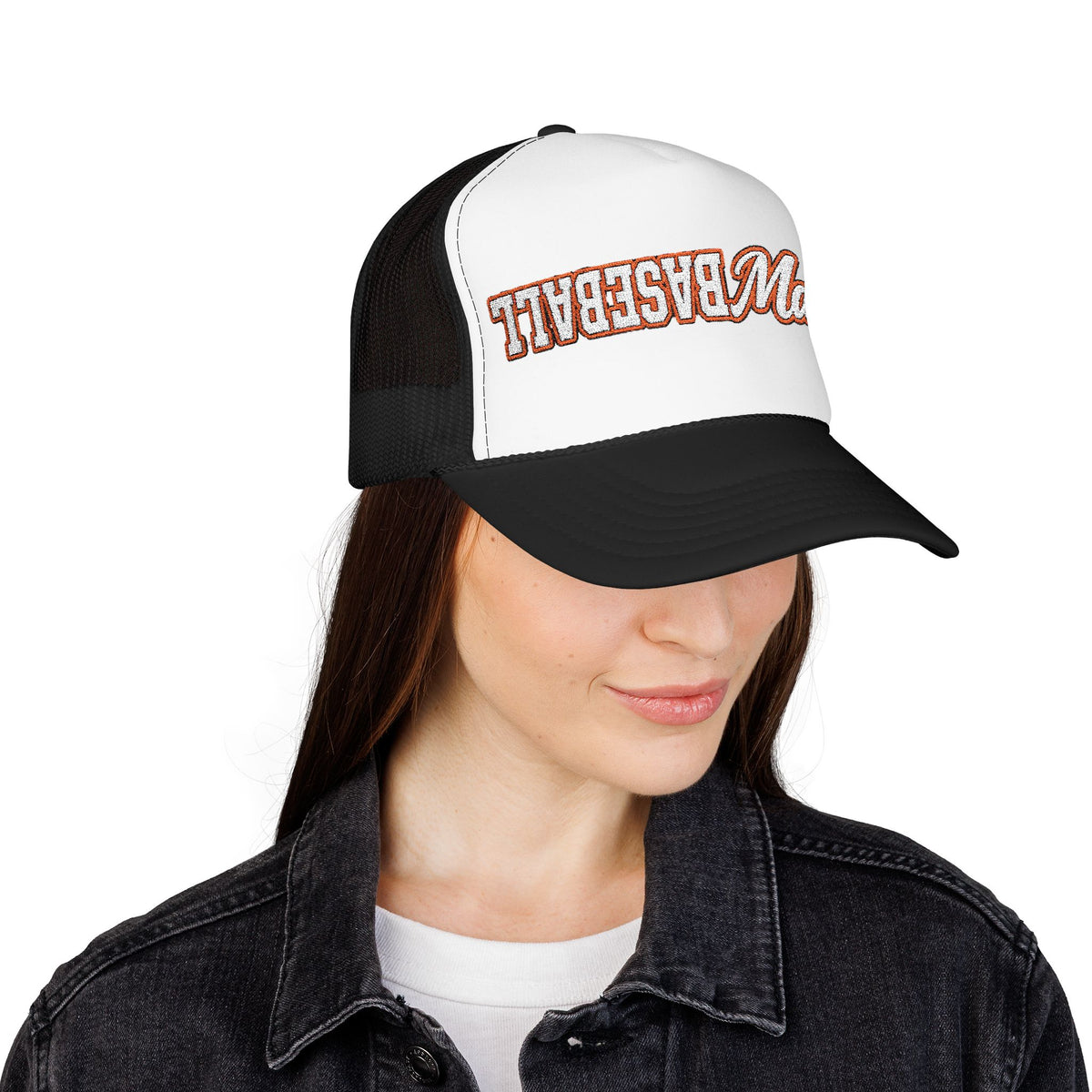 Baseball Mama Trucker Hat — Vintage Script Foam Mesh Cap for Baseball Moms
